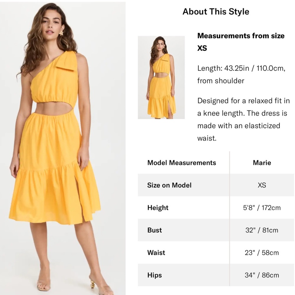 Black Halo Atlas Yellow Banana One Shoulder Bow Cut Out Midi Dress Vacation XS - Picture 11 of 11